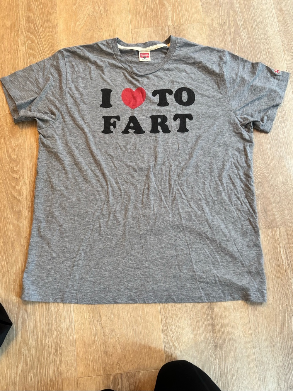 HOMAGE Gray Tee with Red Heart and Black Lettering